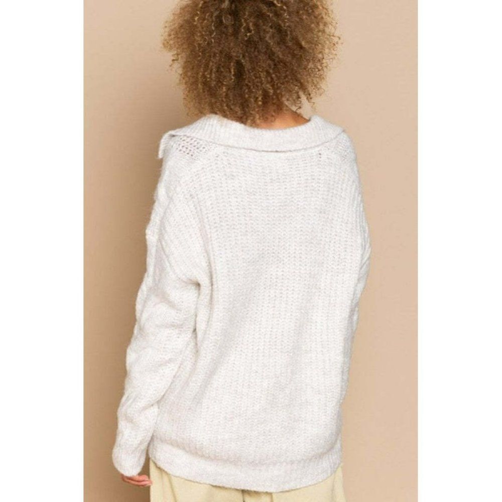 POL Clothing Light Taupe Cream Color Cardigan Oversized Cable Sweater FST312 - Picture 5 of 5